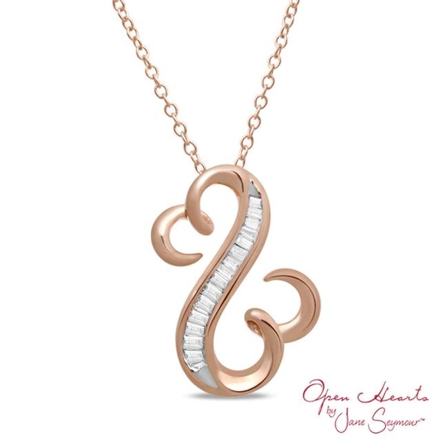 Open Hearts by Jane Seymourâ¢ 1/10 CT. T.w. Baguette Diamond Looping Pendant in 10K Rose Gold