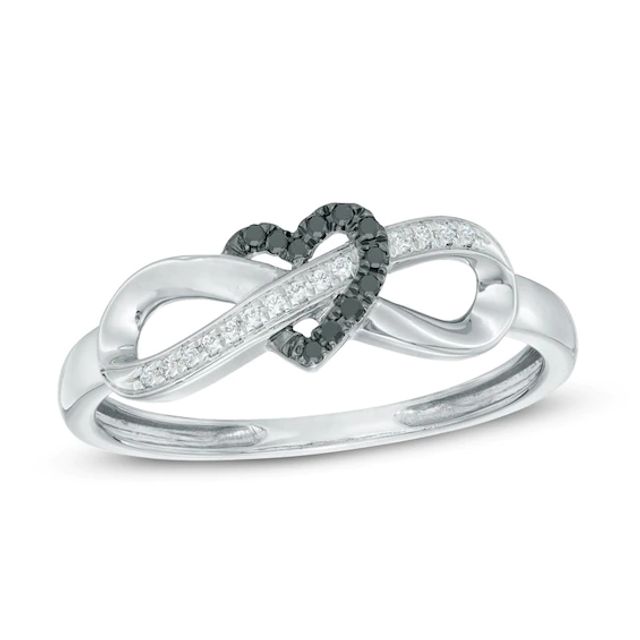 1/20 CT. T.w. Black and White Diamond Infinity Heart Wrapped Ring in 10K White Gold