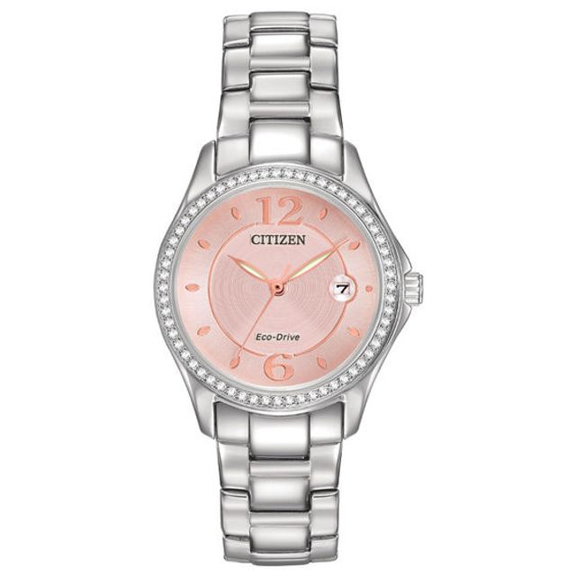 Ladies' Citizen Eco-DriveÂ® Silhouette Crystal Accent Watch with Pink Dial (Model: Fe1140-86X)