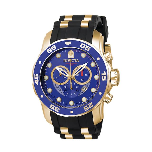 Men's Invicta Pro Diver Two-Tone Chronograph Strap Watch with Blue Dial (Model: 6983)