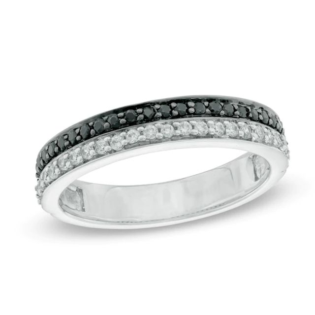 1/3 CT. T.w. Enhanced Black and White Diamond Double Row Band in 10K White Gold