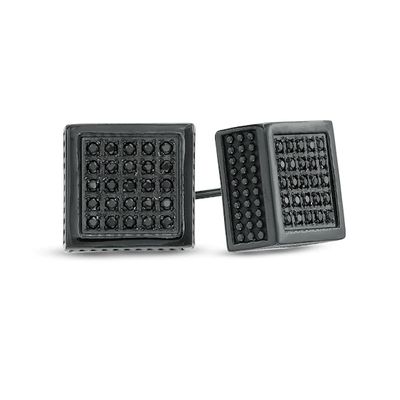 Men's 1/3 CT. T.w. Black Diamond Square Earrings in Black IP Stainless Steel