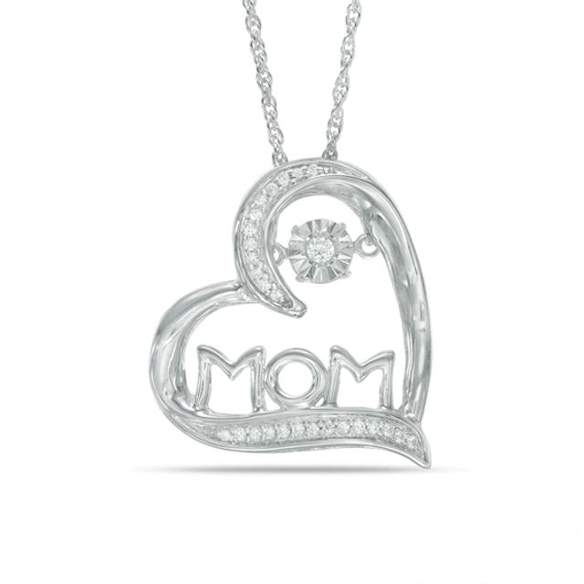 1/10 CT. T.w. Diamond Tilted Heart Mom Pendant in 10K White Gold