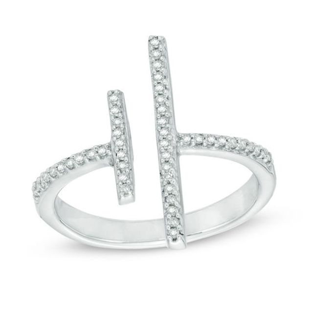 1/8 CT. T.w. Diamond Double Bar Open Ring in Sterling Silver