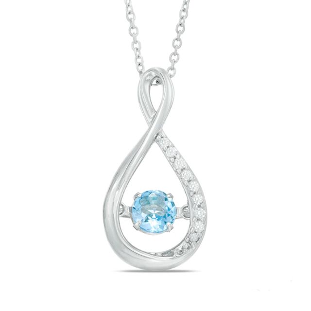 4.5mm Swiss Blue Topaz and Lab-Created White Sapphire Infinity Pendant in Sterling Silver