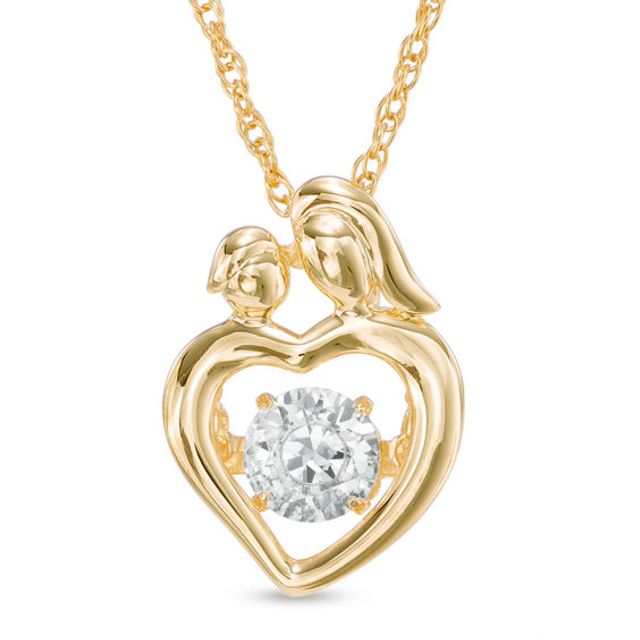 5.5mm Lab-Created White Sapphire Motherly Love Pendant in Sterling Silver with 14K Gold Plate