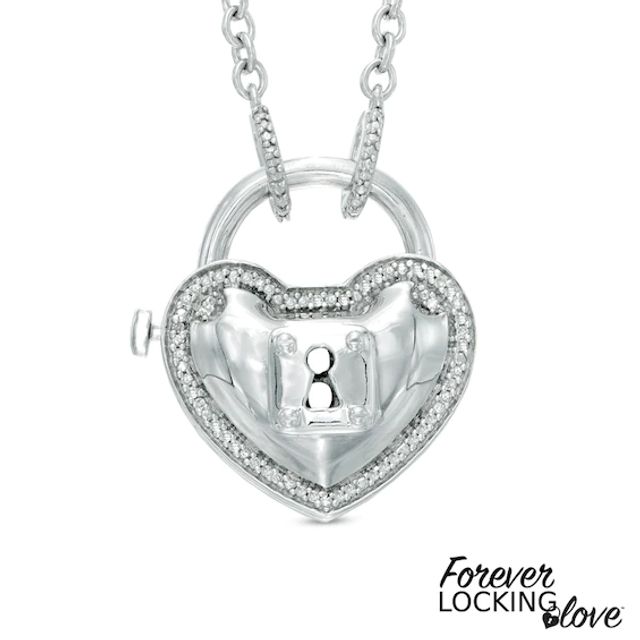 Forever Locking Loveâ¢ 1/10 CT. T.w. Diamond Heart-Shaped Lock Necklace in Sterling Silver