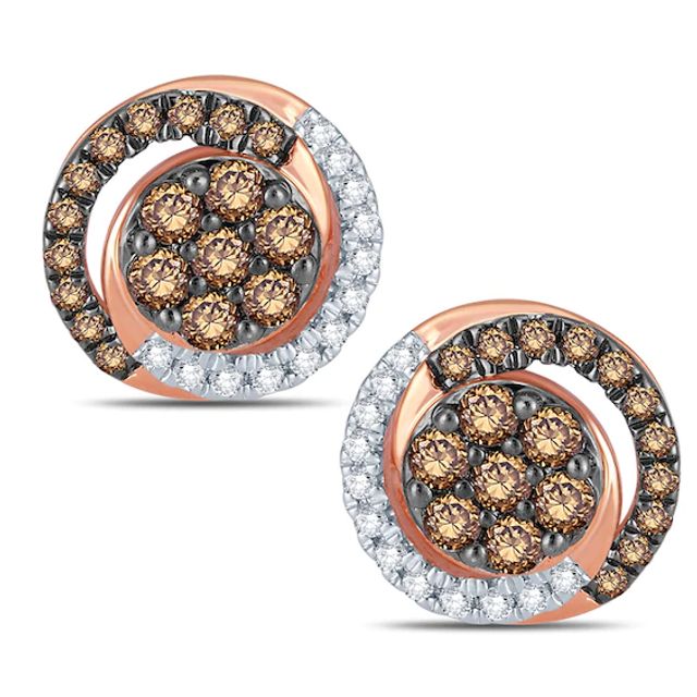 1/3 CT. T.w. Composite Champagne and White Diamond Swirl Stud Earrings in 10K Rose Gold