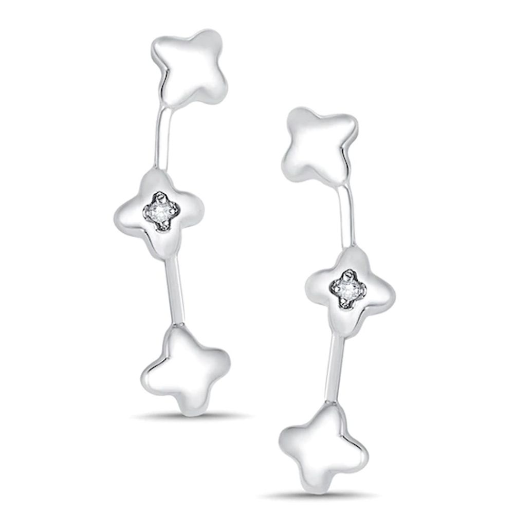 Diamond Accent Triple Flower Crawler Earrings in 10K White Gold