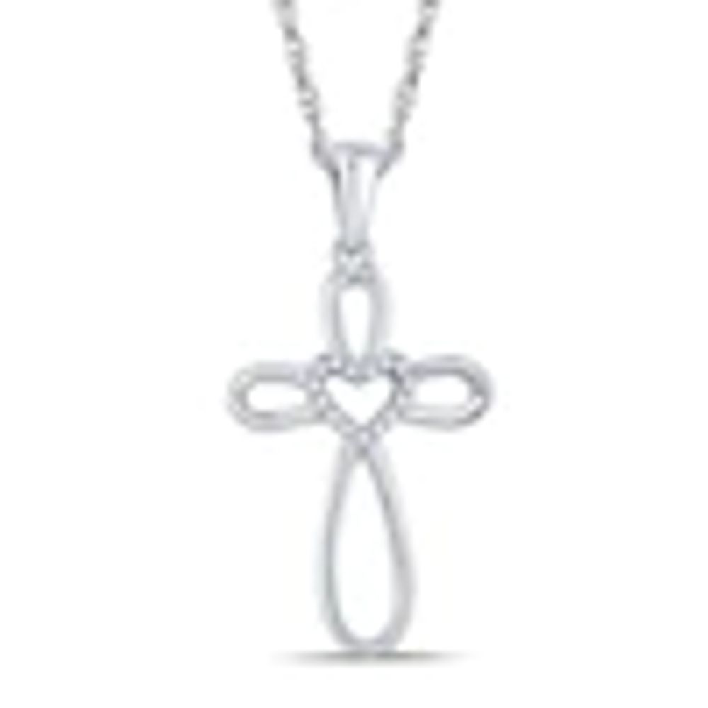 Diamond Accent Open Cross with Heart Pendant in Sterling Silver