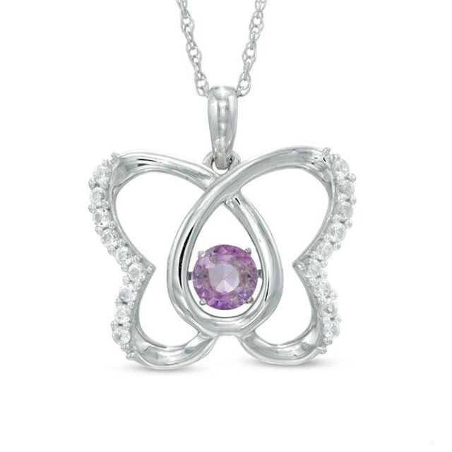 Rose de France Amethyst and Lab-Created White Sapphire Butterfly Pendant in Sterling Silver