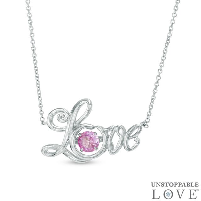 5.0mm Lab-Created Pink Sapphire "Love" Necklace in Sterling Silver - 17"