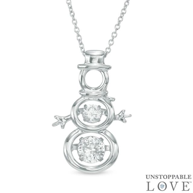 Lab-Created White Sapphire Snowman Pendant in Sterling Silver