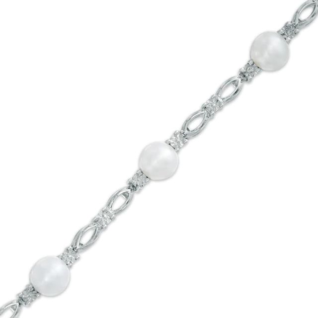 5.0mm Freshwater Cultured Pearl and Diamond Accent Infinity Bracelet in Sterling Silver-7.25"