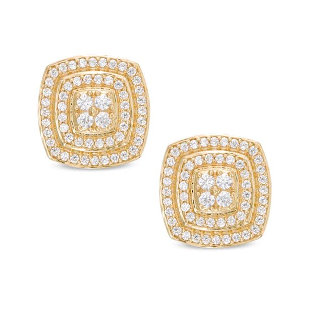 1/2 CT. T.w. Multi-Diamond Cushion Frame Stud Earrings in 10K Gold