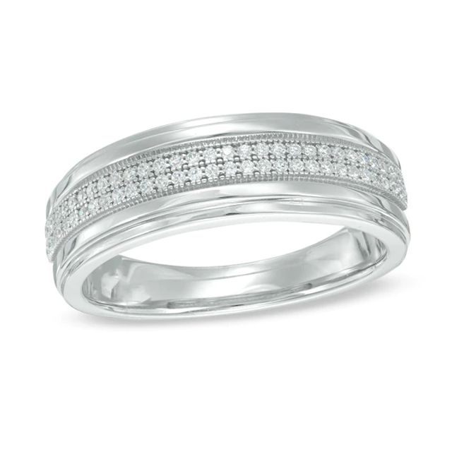 1/5 CT. T.w. Diamond Channel-Set Milgrain Band in Sterling Silver