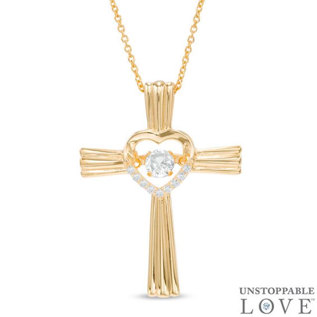 4.0mm Lab-Created White Sapphire Cross Pendant in Sterling Silver with 14K Gold Plate