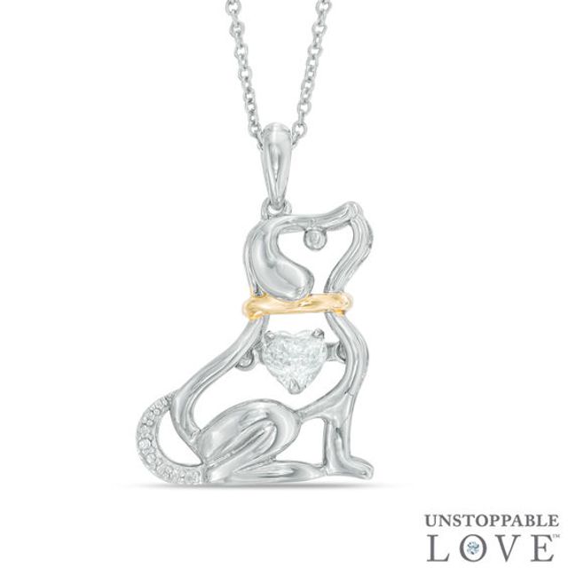 4.0mm Heart-Shaped Lab-Created White Sapphire Dog Pendant in Sterling Silver and 14K Gold Plate