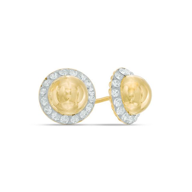 Crystal Frame Ball Stud Earrings in 14K Gold