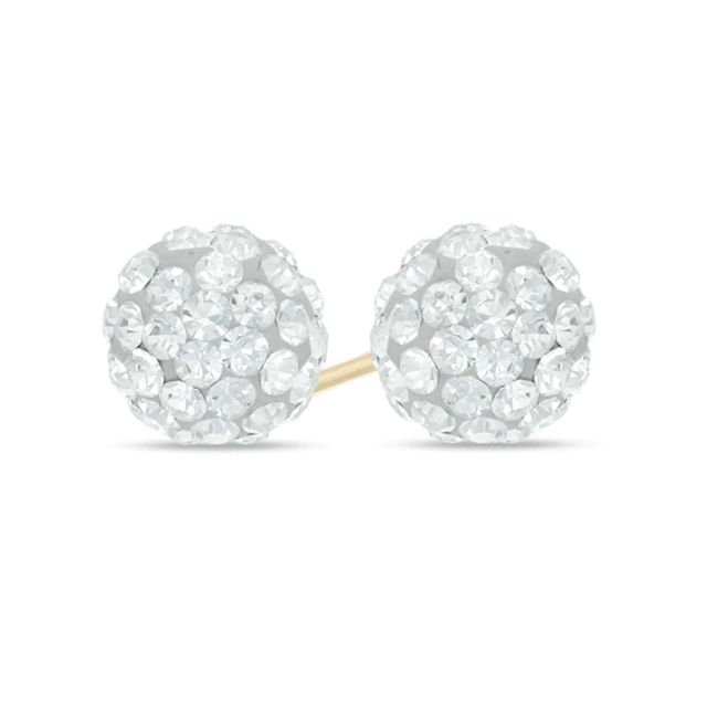 Crystal Button Stud Earrings in 14K Gold