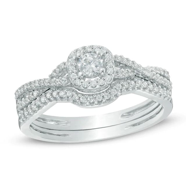 3/8 CT. T.w. Diamond Frame Braid Bridal Set In 10K White Gold