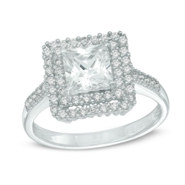 6.0mm Princess-Cut Lab-Created White Sapphire Double Frame Ring in Sterling Silver