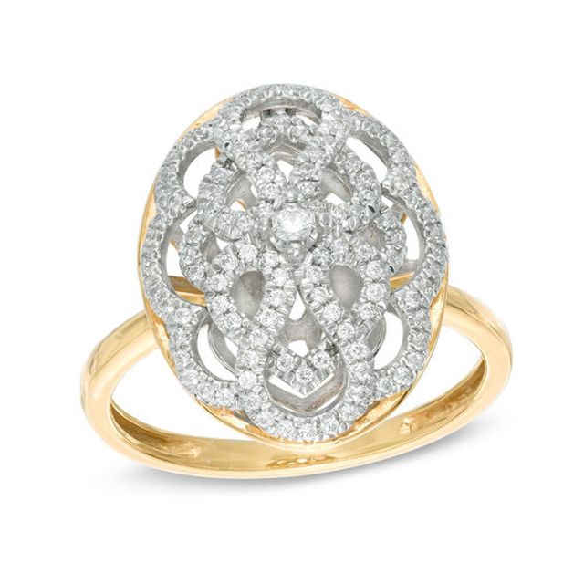 1/3 CT. T.w. Diamond Oval Scallop Lattice Ring in 10K Gold