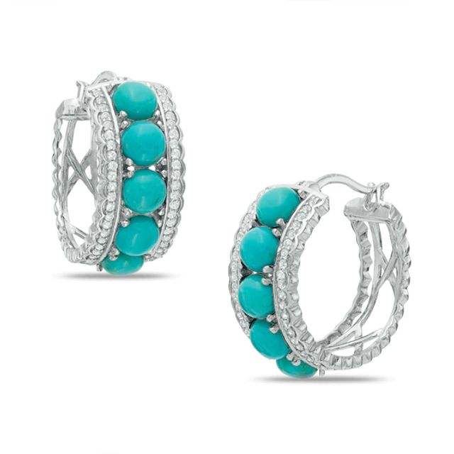 5.0mm Turquoise and Lab-Created White Sapphire Hoop Earrings in Sterling Silver