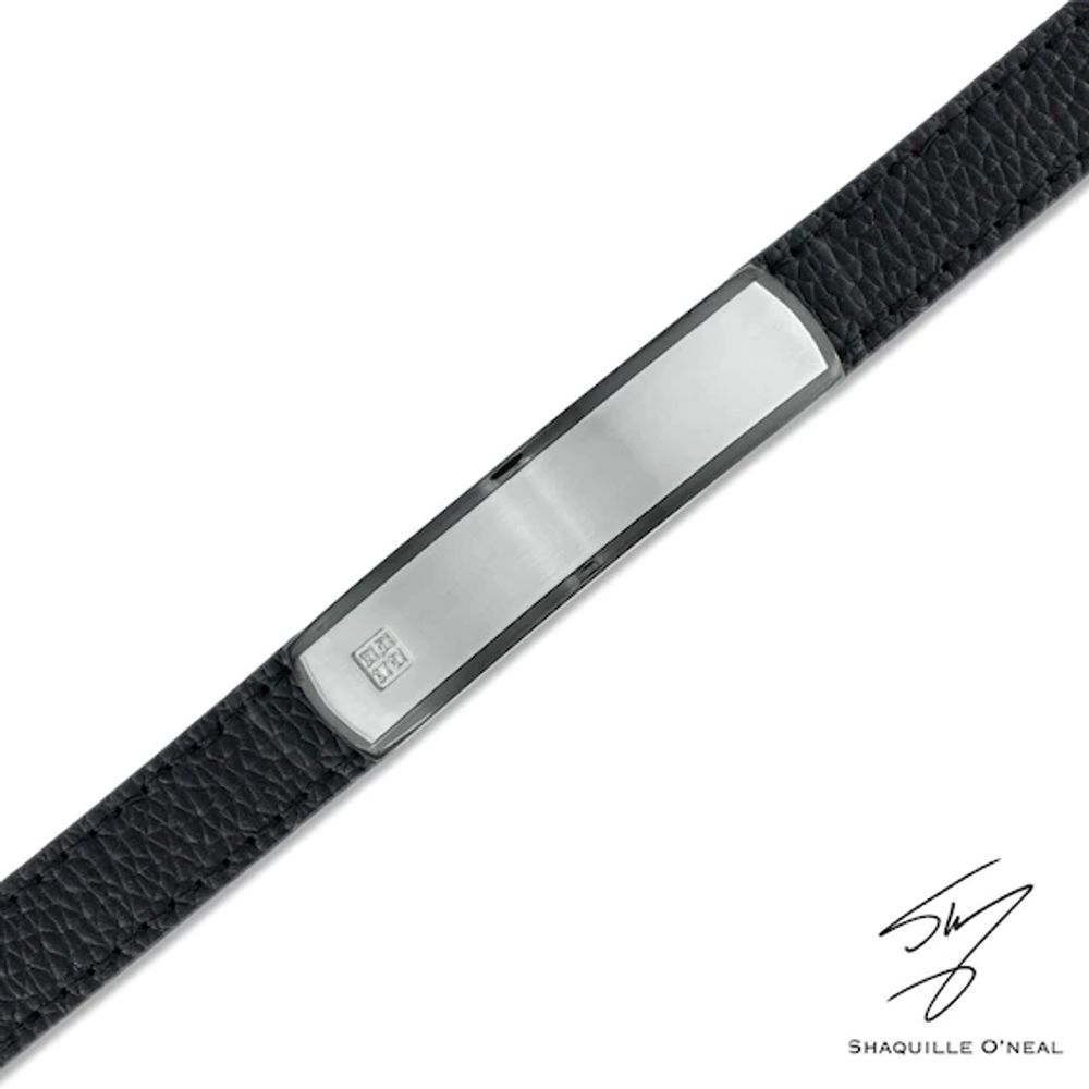 Diamond Accent ID Leather Bracelet in Two-Tone Stainless Steel - 8.5"