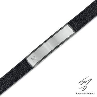 Diamond Accent ID Leather Bracelet in Two-Tone Stainless Steel - 8.5"