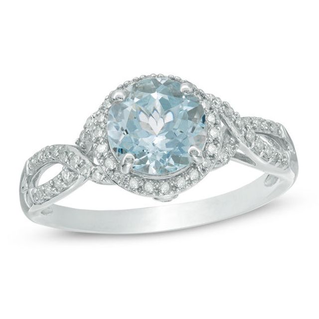 7.0mm Aquamarine and 1/6 CT. T.w. Diamond Frame Engagement Ring in 10K White Gold