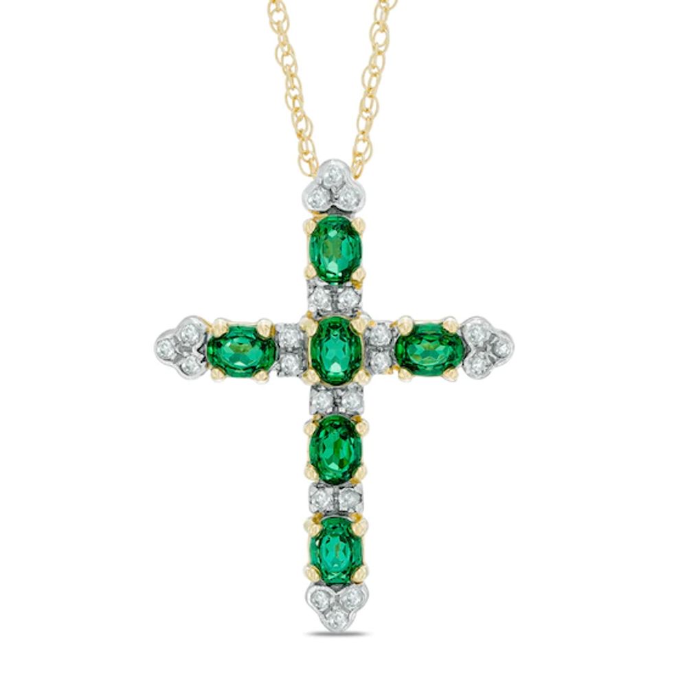 Lab-Created Green Spinel Doublet and White Sapphire Cross Pendant in Sterling Silver and 14K Gold Plate