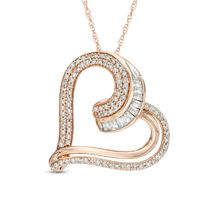 1/2 CT. T.w. Diamond Tilted Heart Pendant in 10K Rose Gold