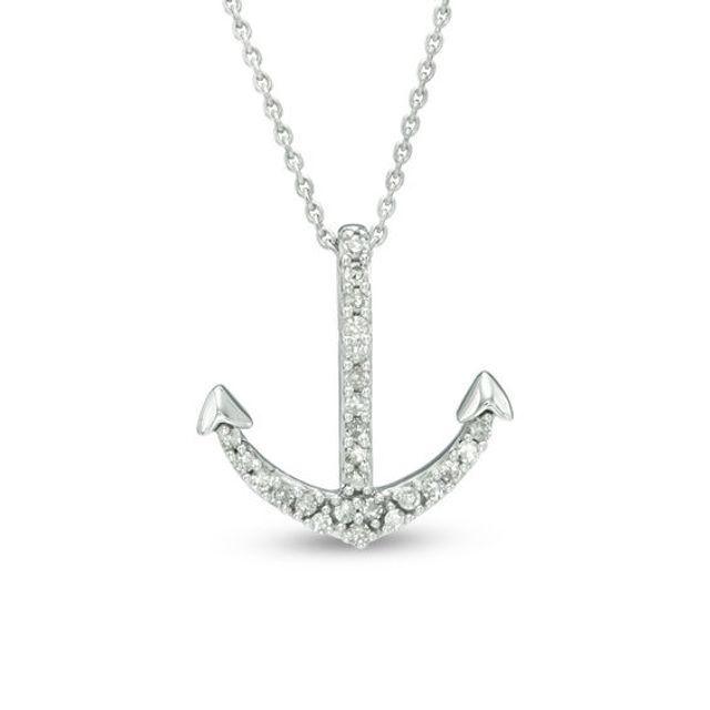 Diamond Accent Anchor Pendant in 10K White Gold