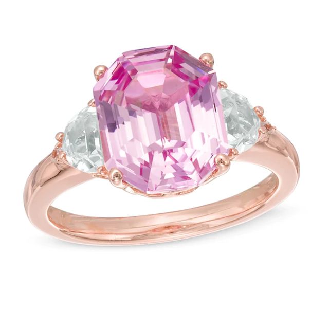 Lab-Created Pink Sapphire and White Sapphire Ring in Sterling Silver and 14K Rose Gold Plate
