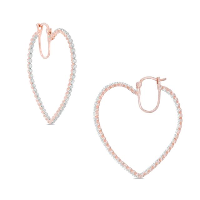 1/4 CT. T.w. Diamond Heart-Shaped Hoop Earrings in Sterling Silver and 14K Rose Gold Plate