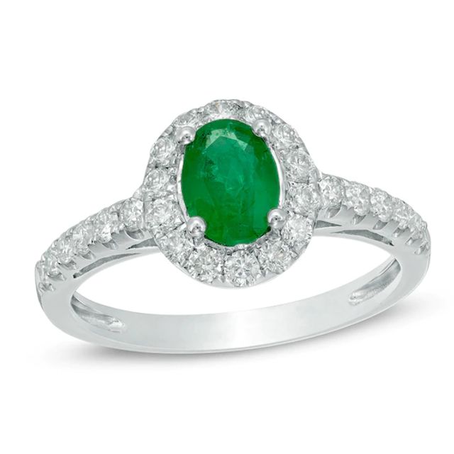 Oval Emerald and 1/2 CT. T.w. Diamond Frame Engagement Ring in 14K White Gold