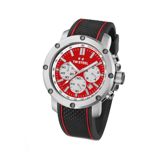 Men's TW Steel Grandeur Tech Chronograph Rubber Strap Watch with Red Dial (Model: Ts1)