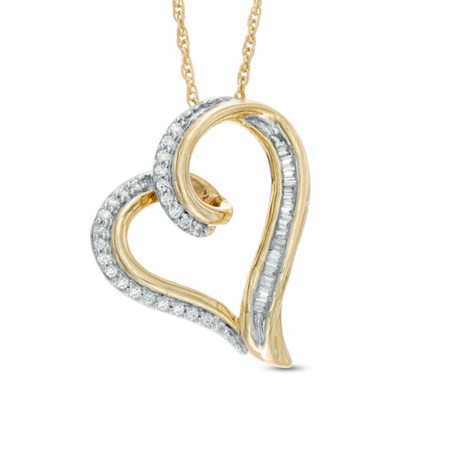 1/6 CT. T.w. Diamond Tilted Looping Heart Pendant in 10K Gold