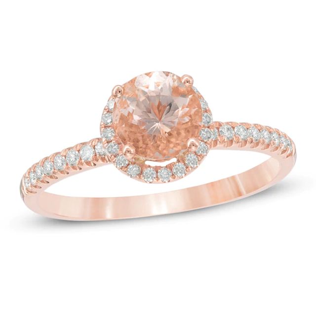 6.0mm Morganite and 1/5 CT. T.w. Diamond Frame Ring in 14K Rose Gold