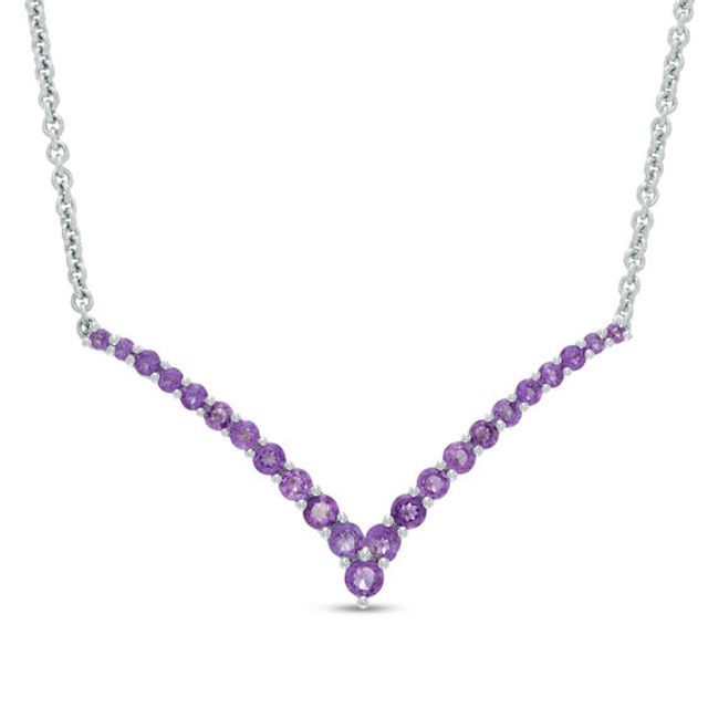 Amethyst Chevron "V" Necklace in Sterling Silver - 16"