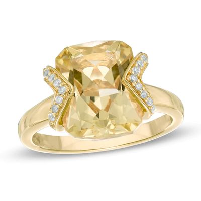 Lemon Quartz and Lab-Created White Sapphire Ring in Sterling Silver and 14K Gold Plate