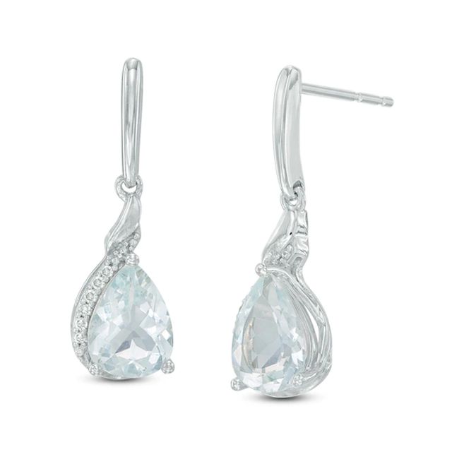 Pear-Shaped Aquamarine and Diamond Accent Drop Earrings in 10K White Gold