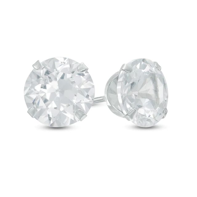 8.0mm Lab-Created White Sapphire Stud Earrings in 14K White Gold