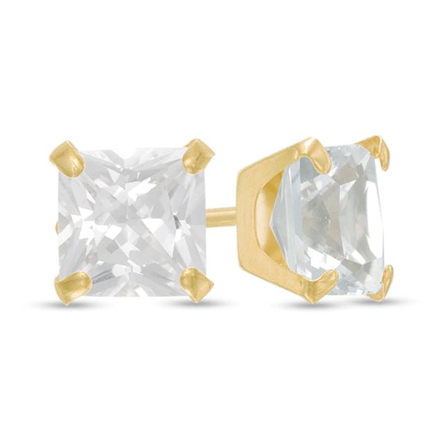 6.0mm Princess-Cut Lab-Created White Sapphire Stud Earrings in 14K Gold