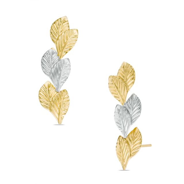 Triple Leaf Crawler Earrings in 14K Two-Tone Gold