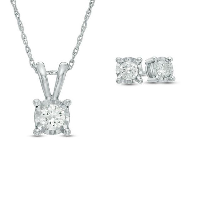 1 CT. T.w. Diamond Solitaire Pendant and Earrings Set in 10K White Gold