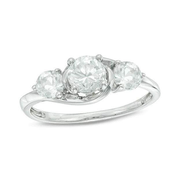 Lab-Created White Sapphire Three Stone Swirl Ring in 10K White Gold