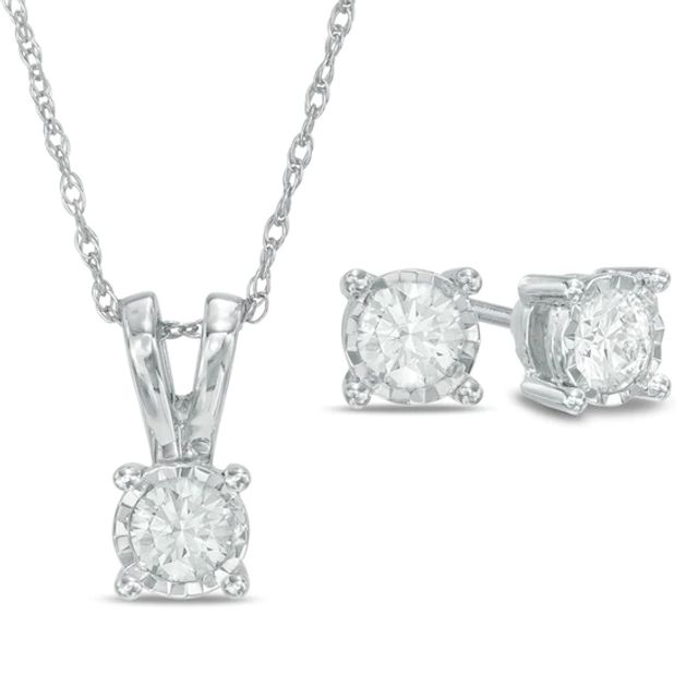 1/4 CT. T.w. Diamond Solitaire Pendant and Earrings Set in 10K White Gold