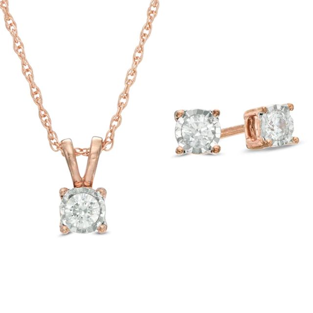 1/4 CT. T.w. Diamond Solitaire Pendant and Earrings Set in 10K Rose Gold